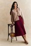 Burgundy Pleated Belted Long Suede Women's Skirt Mg2576 - 2