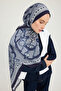 Sultan's Coat of Arms - Indigo - Vierra Patterned Viscose Shawl - 70X190 cm