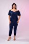 1111050 Women's Plus Size Zippered Pocket Jumpsuit Navy Blue