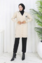 Collar Detailed Long Mercerized Cardigan N3260 Stone Color