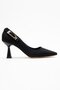 Women's Side Long Buckle Stiletto Shoes; Black Zra - 2