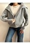 Gray Turn-Down Collar Zippered Sweater Cardigan - 4