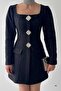 Classic Elegance: Tweed Coat Dress with Large Stone Button Collar Detail 753