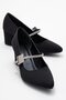 Women's Stone Buckle Heeled Shoes; Black Zra