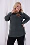 Women's Plus Size Floral Detailed Gathered Side Soft Textured Knit Blouse - 6