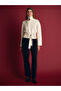 60988 Zippered Belted Buttoned Wool Knitwear Cardigan-Ecru - 5
