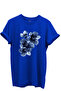 Blue Floral Patterned Women's 100% Cotton Regular Fit Crew Neck T-Shirt