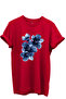 Blue Floral Patterned Women's 100% Cotton Regular Fit Crew Neck T-Shirt