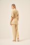 Women's Comfortable Fit Short Sleeve Linen Suit Beige 31196 - 6