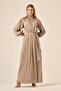 Women's Comfortable Fit Silk Satin Balloon Sleeve Dress Khaki 31208 - 3