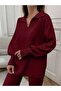 V-Neck Collar Acrylic Fabric Knitwear Set Bordo - 4