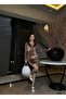 Drawstring Double Breasted Collar Velvet Fabric Dress 581909 Vi̇zon
