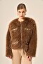 Women's Fur Textured Short Coat Brown 31241 - 4