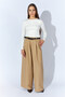 Beige Wool Effect Self-Belted with Pins Palazzo Pants |   Ek100669831
