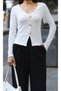 Women's V-Neck Three Button Detail Ottoman Blouse