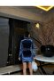 Drawstring Double Breasted Collar Velvet Fabric Dress 581909 Dark Blue - 3