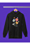 Flowers Printed Cotton Long Sleeve Ribbed 3-Ply Hooded Sweatshirt