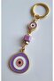 Gift 5-Piece Large Evil Eye Beaded Purple Keychain 10 cm - Piece Price - 7
