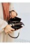 Tan 3-Compartment Faux Leather Women's Handbag with Chain Detail and Shoulder Strap - 4