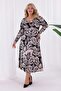 Women's Black Beige Ethnic Pattern Double Breasted Collar Plus Size Stretchy Maxi Dress - 4