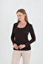 Square Neck Long Sleeve Coffee Color Bluz/Badi̇/Body/Top