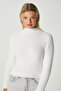 Women's Walk Ribbed Soft Bearded Half-Throat White Knitwear Sweater 7052 - 4