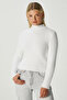 Women's Walk Ribbed Soft Bearded Half-Throat White Knitwear Sweater 7052 - 6