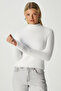 Women's Walk Ribbed Soft Bearded Half-Throat White Knitwear Sweater 7052 - 3