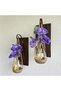 Wall Decoration, Led Lighted, Lilac Poppy Flowers, Walnut Sconce Set of Two - 3