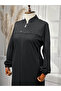 Anne Women's Plus Size High Neck Zippered Pocket Beaded Detail Seasonal Black Coat - 3