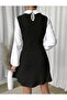 Polo Neck Long Sleeve Mini Women's Dress - Camisole, Terry Cotton Fabric - 2