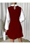 Polo Neck Long Sleeve Mini Women's Dress - Camisole, Terry Cotton Fabric - 2