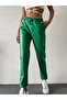 Neon Green Color Leather Pants with Tie-Up Waist - 2