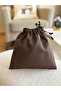 Brown linen mini cloth bag - drawstring bag organizer - makeup bag - 20x20 - cloth bag