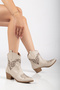 Women's Beige Embroidered Western Cowboy Boots - 2