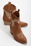 Women's Tan Suede Look Embroidered Western Cowboy Boots - 6