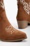 Women's Tan Suede Look Embroidered Western Cowboy Boots - 2
