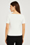 Women's White Mercerized High Quality Short Sleeve Blouse Ribbed Stretchy Soft Slit Square Neck - 5