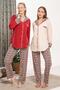 Women's Beige Plaid Buttoned Pajama Set - 4