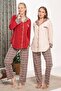 Women's Burgundy Plaid Buttoned Pajama Set - 4