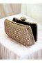Rosegold Color Stone Pearl Detailed Handle Women's Evening Dress Bag - 7