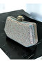Silver Janjan Color Stone Pearl Detailed Handle Women's Evening Dress Bag - 6