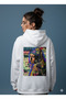 Lenithra Pearl Earring Girl Back Printed Unisex Oversize White Hoodie - 3