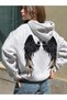 Women's Gray Angel Wing Printed 3 Thread Hoodie Sweatshirt - 2
