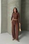 Women's Drawstring Detailed Blouse Wide Leg Pants Top and Bottom Set