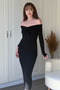 Body-Hugging Midi Black Dress with Shoulder Detail - 4
