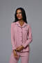 Women's Powder Jacquard Shawl Collar Front Buttoned Winter Design Maternity Postpartum Dressing Gown Pajama Set - 3