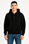 Men's Oversized Hooded Sweatshirt with Kangaroo Pocket and Snap Fasteners, 3 Thread Raised Hoodie - Black - 2