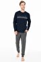Men's Navy Blue Color Long Sleeve Crew Neck Elastic Leg Pajama Set C3T5N981