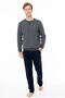 Men's Anthracite Color Long Sleeve Crew Neck Straight Leg Pajama Set C3T3N981